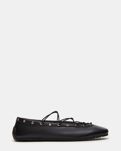 POINTE Black Leather Women's Ballet Square-Toe Flat | Steve Madden