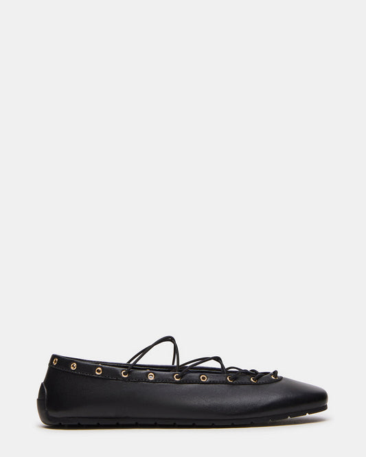 POINTE Black Leather Women's Ballet Square-Toe Flat | Steve Madden