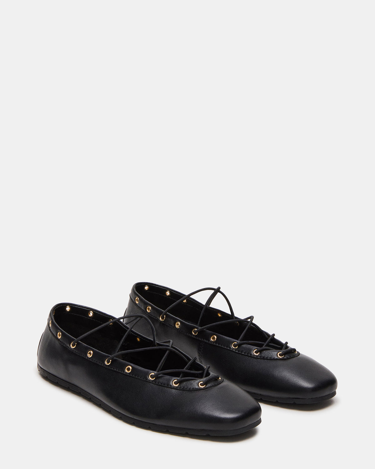 POINTE Black Leather Women's Ballet Square-Toe Flat | Steve Madden