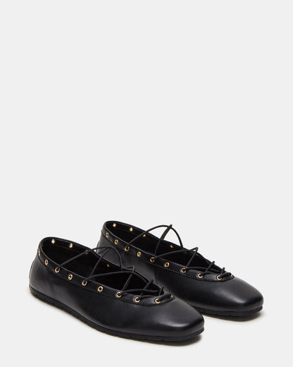POINTE Black Leather Women's Ballet Square-Toe Flat | Steve Madden