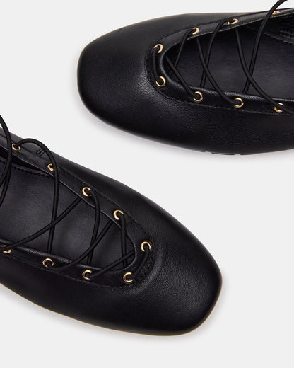 POINTE Black Leather Women's Ballet Square-Toe Flat | Steve Madden