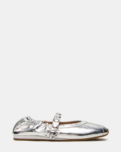 ANAYA Silver Leather Studs Mary Jane Ballet Women's Flat | Steve Madden