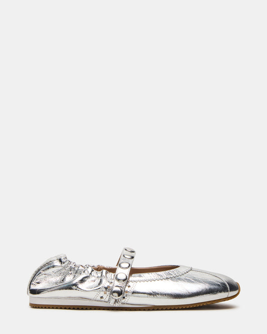 ANAYA Silver Leather Studs Mary Jane Ballet Women's Flat | Steve Madden