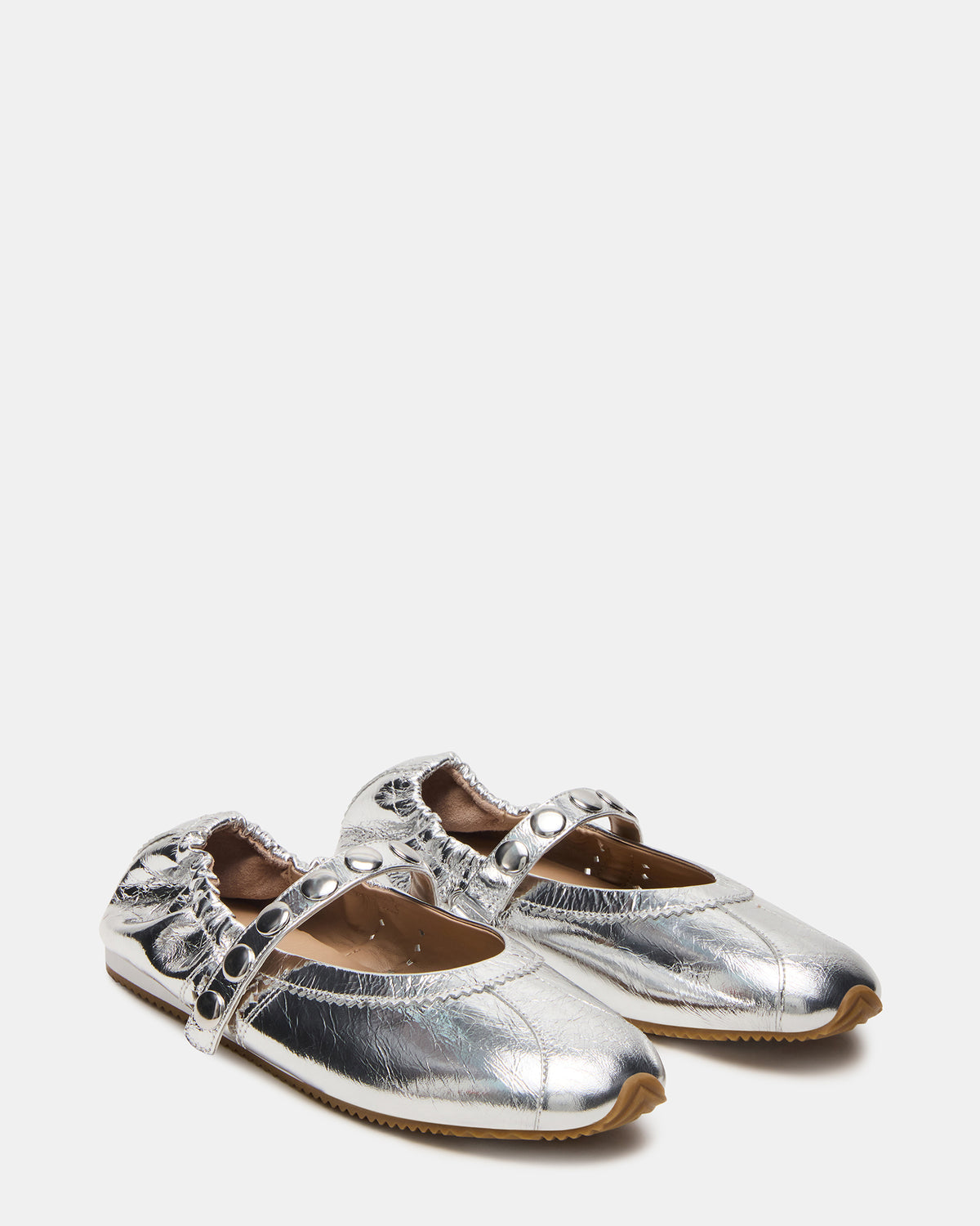 ANAYA Silver Leather Studs Mary Jane Ballet Women's Flat | Steve Madden