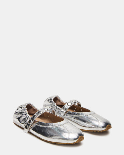 ANAYA Silver Leather Studs Mary Jane Ballet Women's Flat | Steve Madden