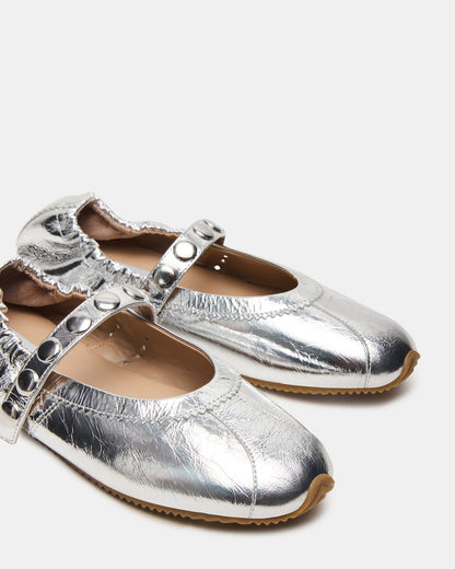 ANAYA Silver Leather Studs Mary Jane Ballet Women's Flat | Steve Madden