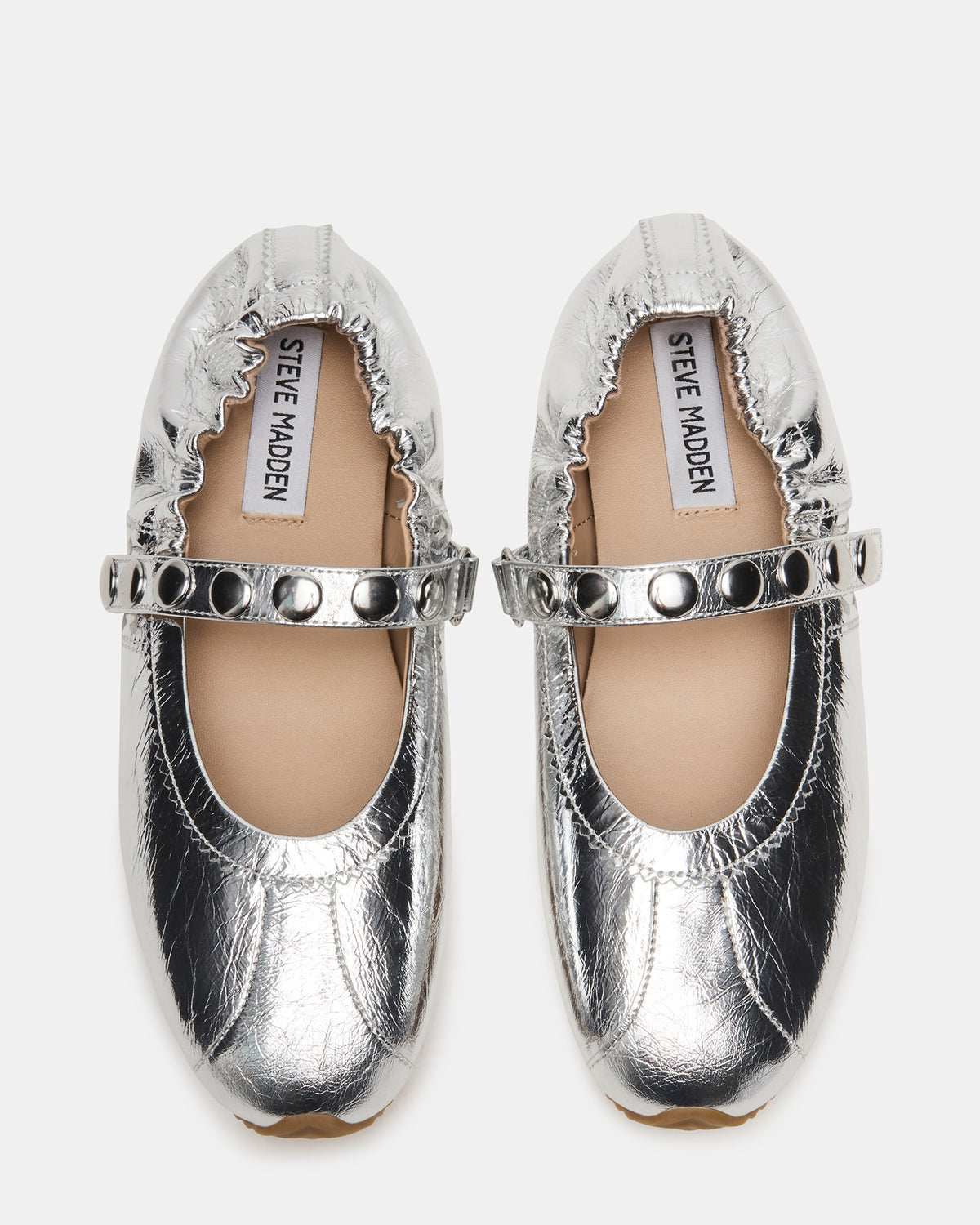 ANAYA Silver Leather Studs Mary Jane Ballet Women's Flat | Steve Madden