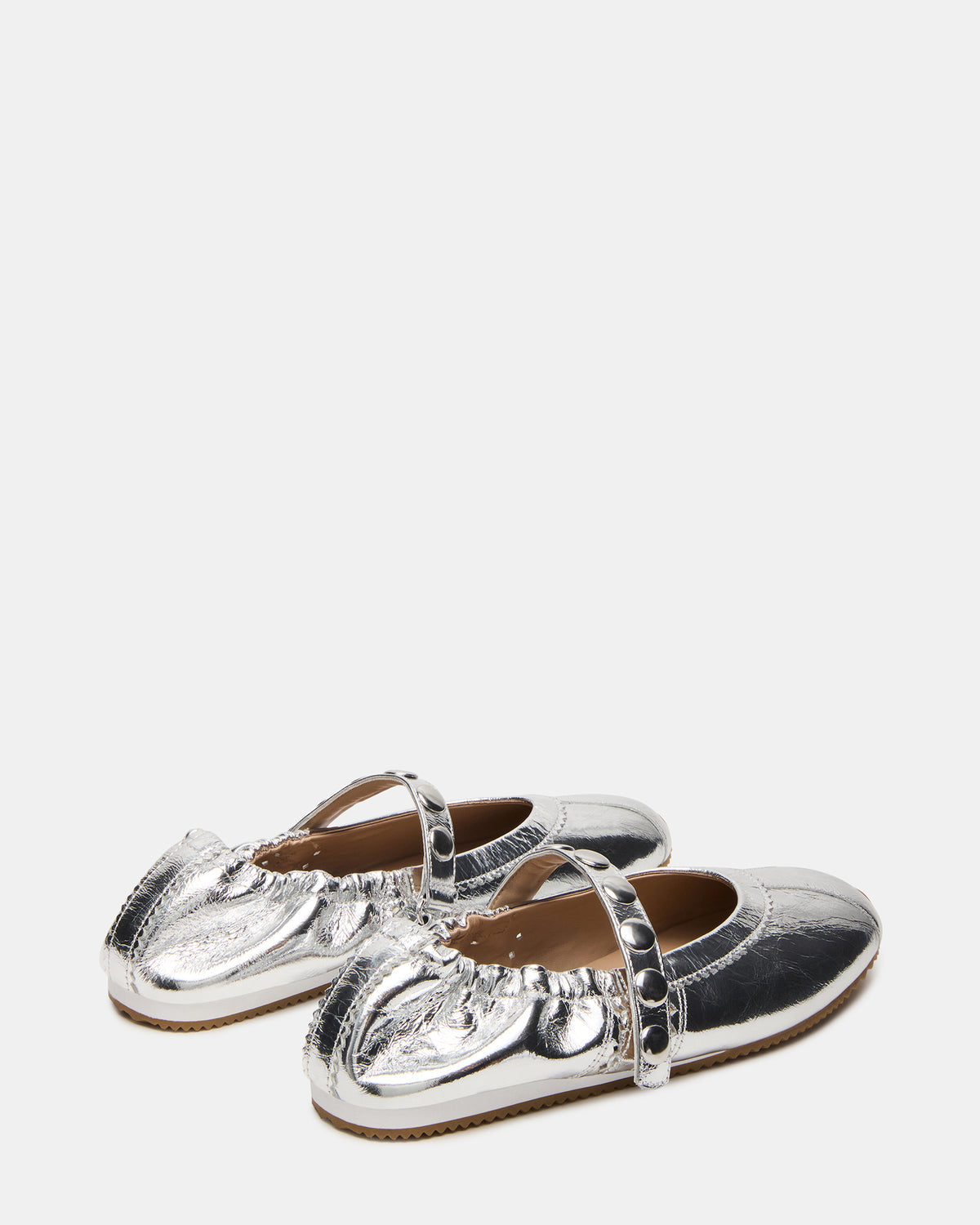 ANAYA Silver Leather Studs Mary Jane Ballet Women's Flat | Steve Madden