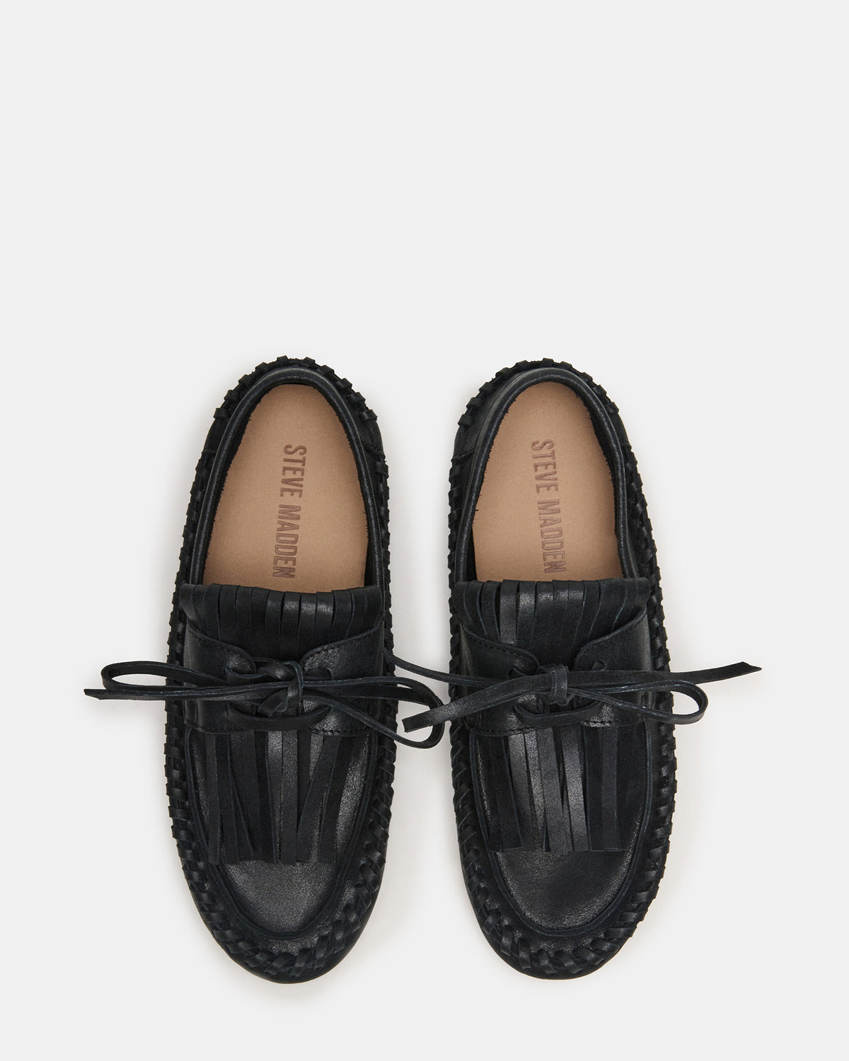 SAMUAL Black Distressed Fringe Boat Women's Loafer | Steve Madden