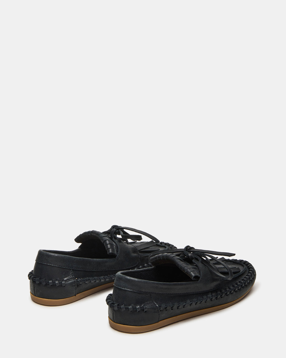 SAMUAL Black Distressed Fringe Boat Women's Loafer | Steve Madden