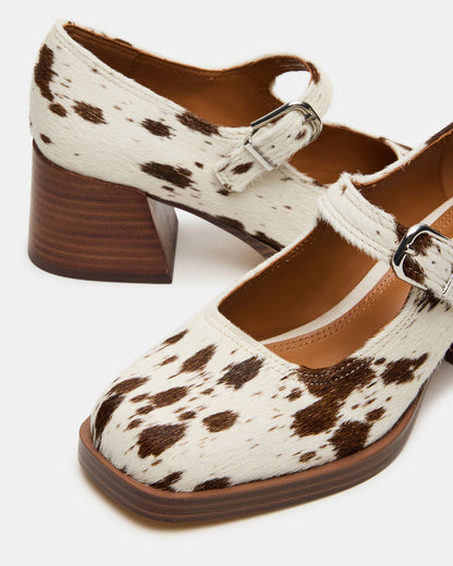 LISBON Brown Cow Print Square-Toe Mary Jane Women's Loafer | Steve Madden