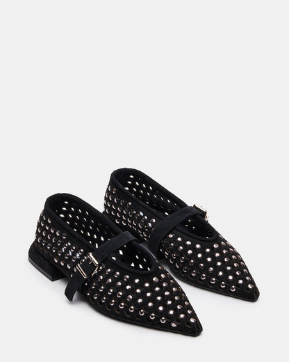 NICO Black Suede Women's Pointed-Toe Mary Jane Flat | Steve Madden