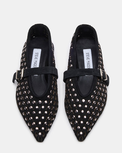 NICO Black Suede Women's Pointed-Toe Mary Jane Flat | Steve Madden