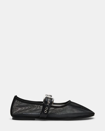 MITSY Black/Black Mary Jane Mesh Ballet Women's Flat | Steve Madden