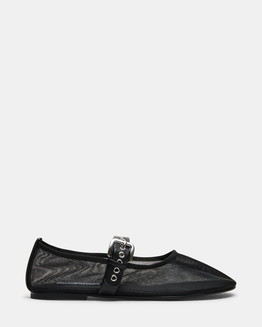 MITSY Black/Black Mary Jane Mesh Ballet Women's Flat | Steve Madden