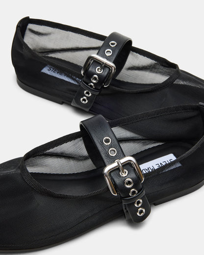 MITSY Black/Black Mary Jane Mesh Ballet Women's Flat | Steve Madden