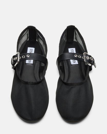 MITSY Black/Black Mary Jane Mesh Ballet Women's Flat | Steve Madden