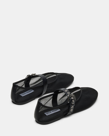MITSY Black/Black Mary Jane Mesh Ballet Women's Flat | Steve Madden