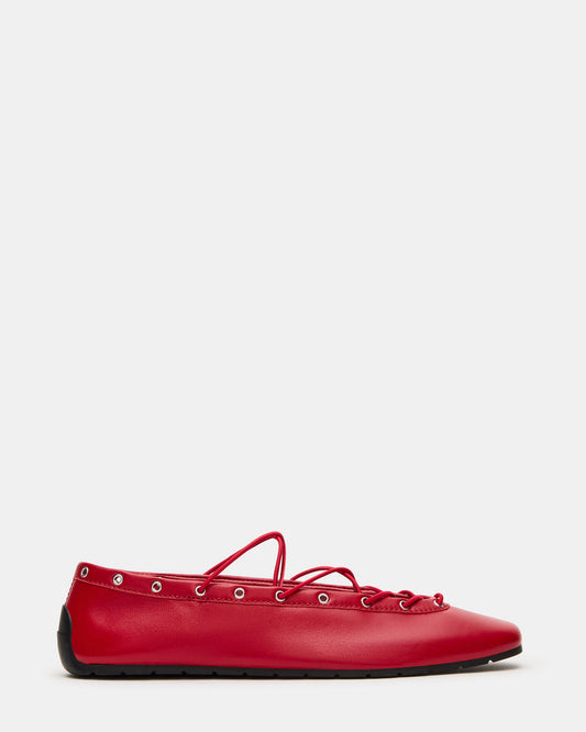 POINTE Red Leather Women's Ballet Square-Toe Flat | Steve Madden