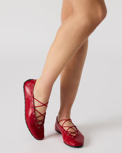 POINTE Red Leather Women's Ballet Square-Toe Flat | Steve Madden