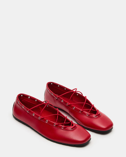 POINTE Red Leather Women's Ballet Square-Toe Flat | Steve Madden