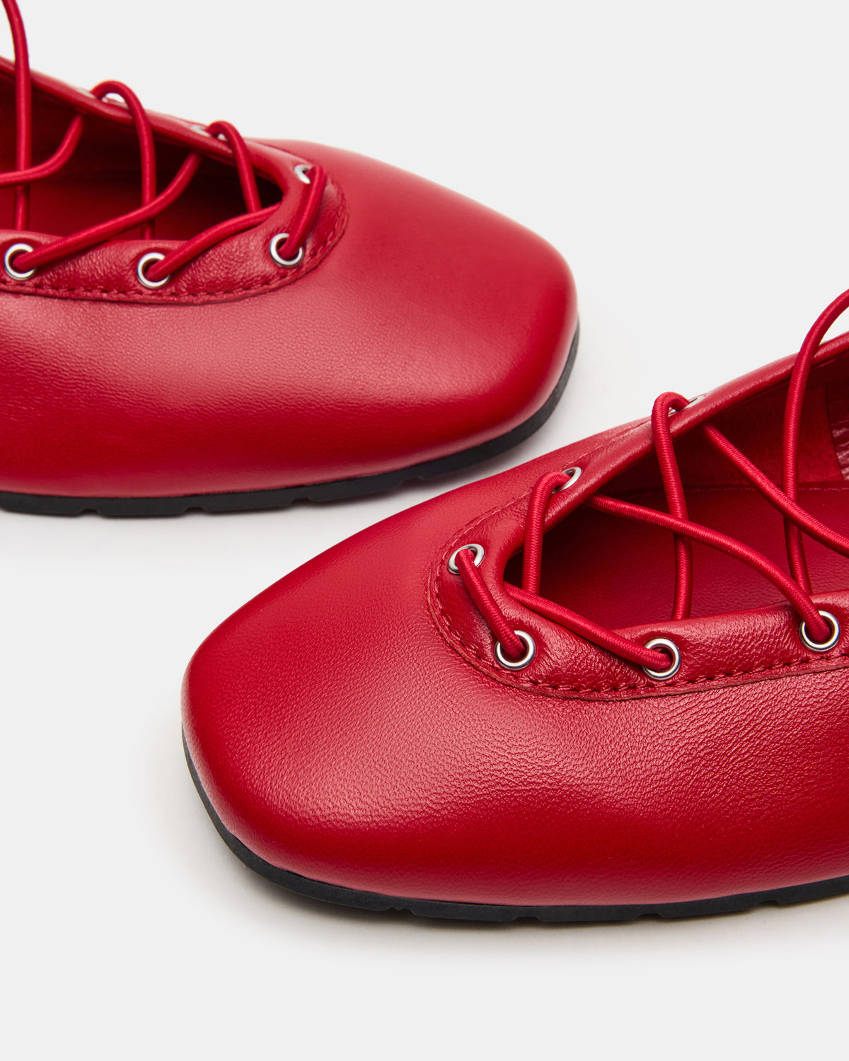 POINTE Red Leather Women's Ballet Square-Toe Flat | Steve Madden