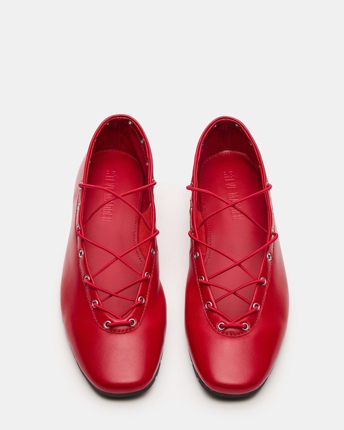 POINTE Red Leather Women's Ballet Square-Toe Flat | Steve Madden