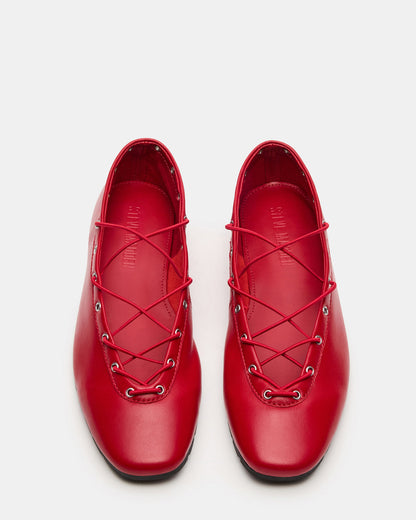 POINTE Red Leather Women's Ballet Square-Toe Flat | Steve Madden