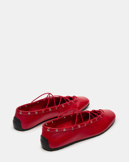 POINTE Red Leather Women's Ballet Square-Toe Flat | Steve Madden