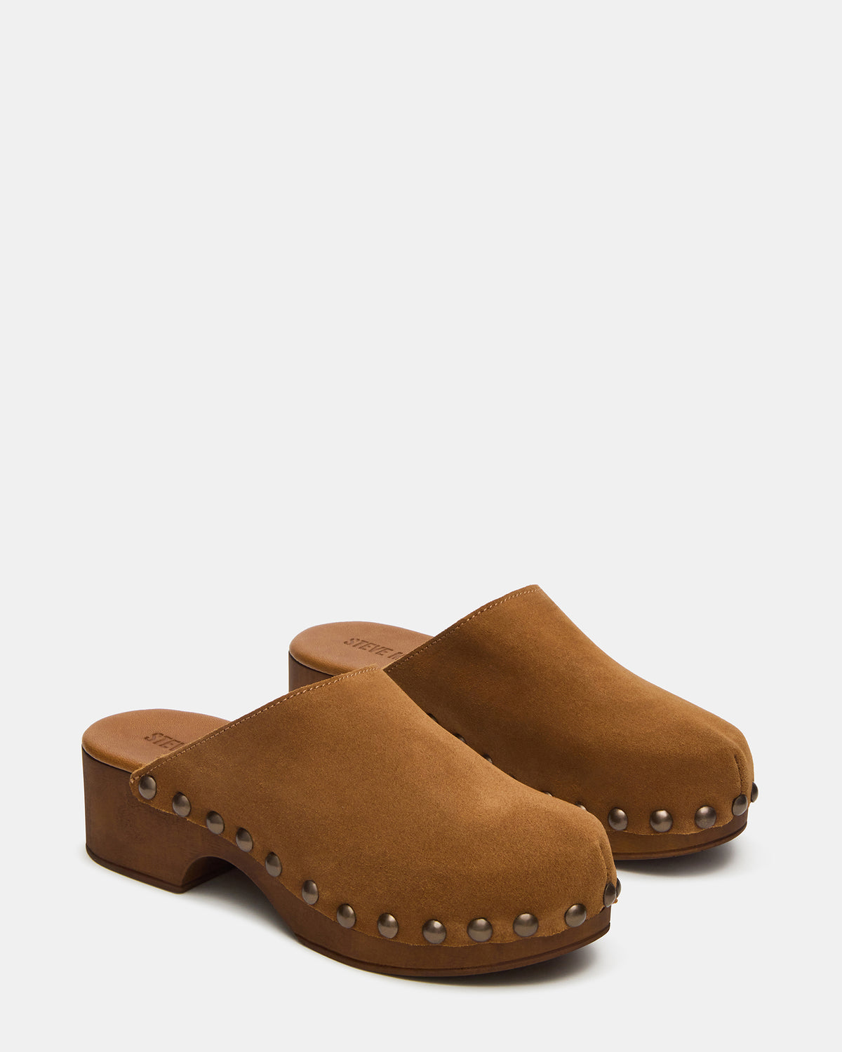 DANVER Chestnut Suede Studded Slip-On Mule Clog Women's Flat | Steve Madden