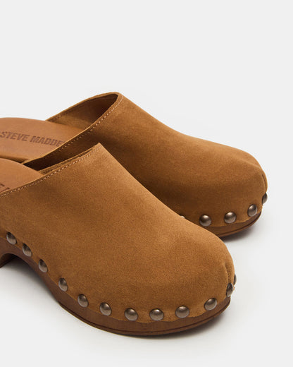 DANVER Chestnut Suede Studded Slip-On Mule Clog Women's Flat | Steve Madden