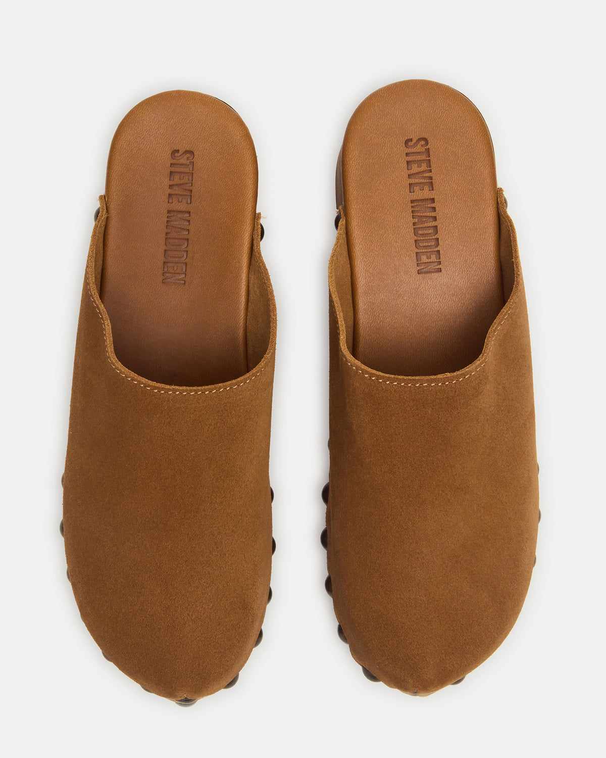 DANVER Chestnut Suede Studded Slip-On Mule Clog Women's Flat | Steve Madden