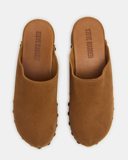 DANVER Chestnut Suede Studded Slip-On Mule Clog Women's Flat | Steve Madden