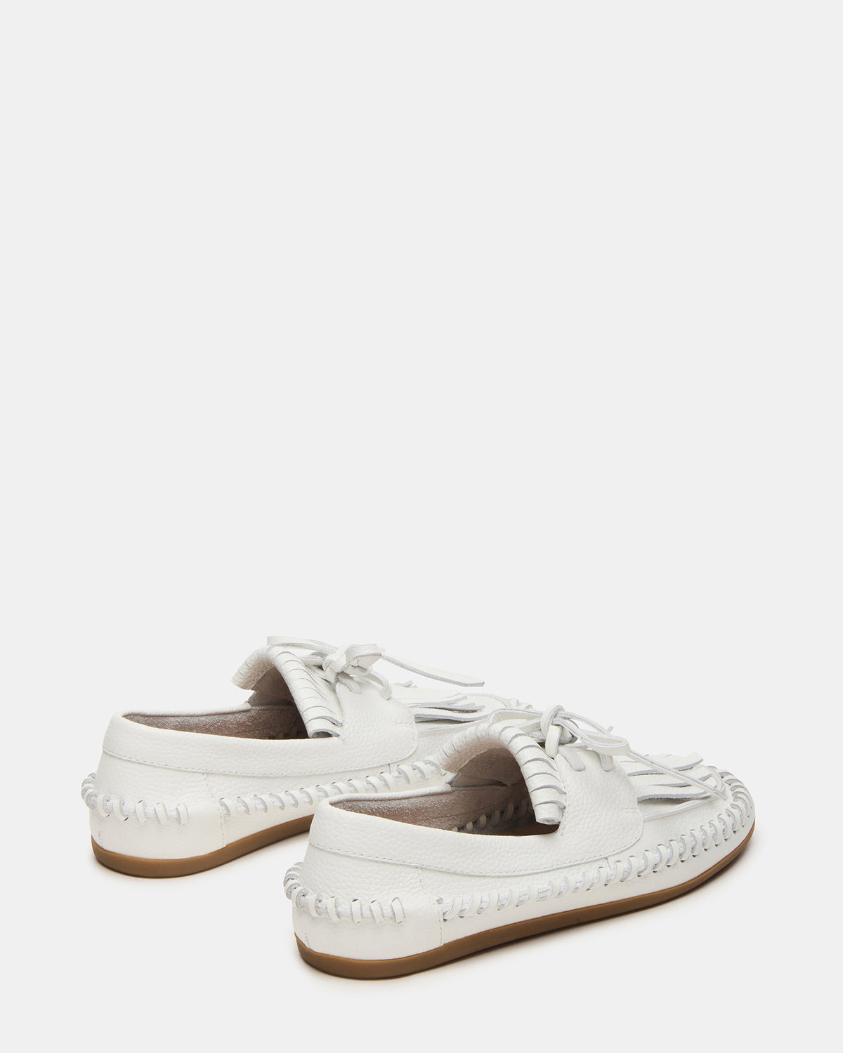 SAMUAL White Leather Fringe Boat Women's Loafer | Steve Madden