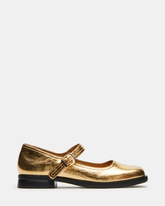 DELANCY Gold Leather Women's Mary Jane Flats | Steve Madden