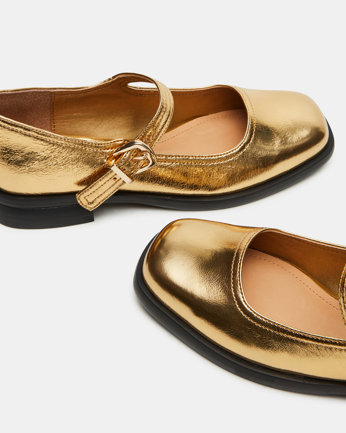 DELANCY Gold Leather Women's Mary Jane Flats | Steve Madden