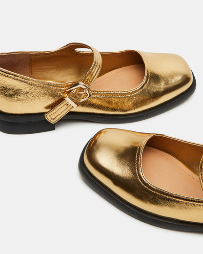DELANCY Gold Leather Women's Mary Jane Flats | Steve Madden