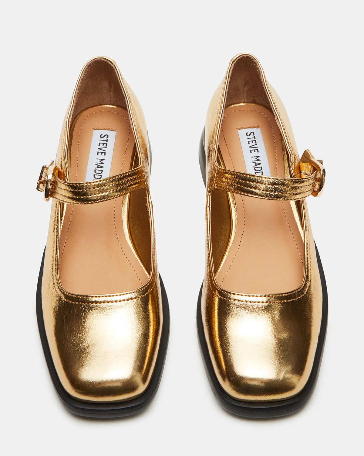 DELANCY Gold Leather Women's Mary Jane Flats | Steve Madden