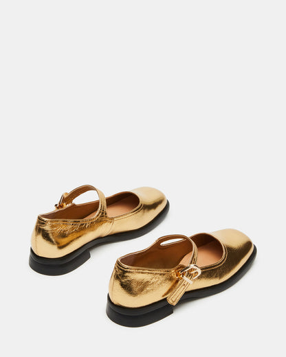 DELANCY Gold Leather Women's Mary Jane Flats | Steve Madden