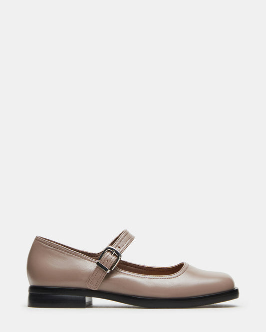 DELANCY Taupe Leather Women's Mary Jane Flats | Steve Madden