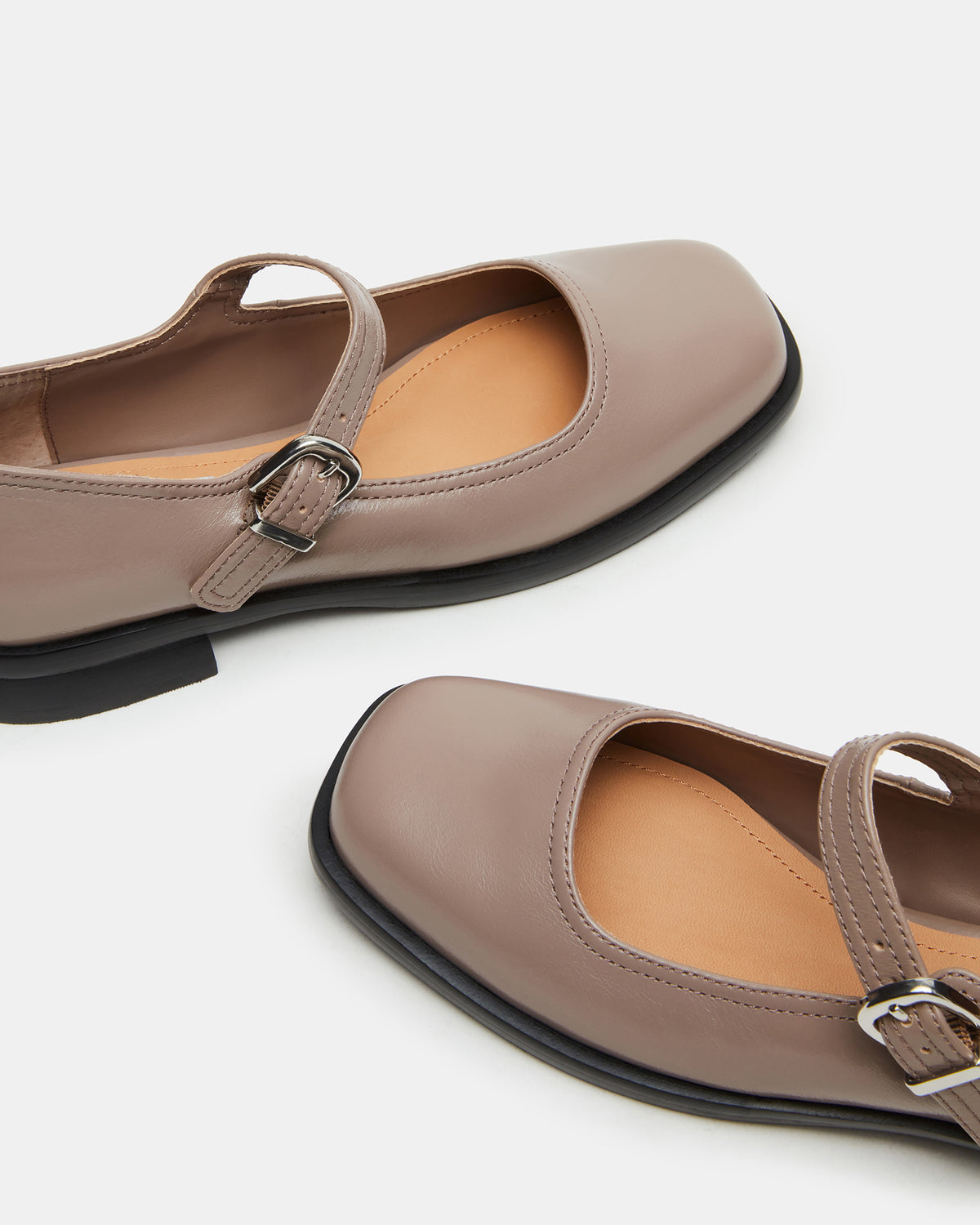 DELANCY Taupe Leather Women's Mary Jane Flats | Steve Madden