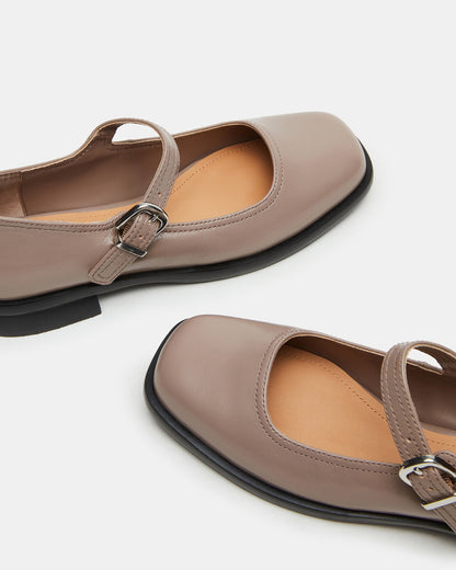 DELANCY Taupe Leather Women's Mary Jane Flats | Steve Madden