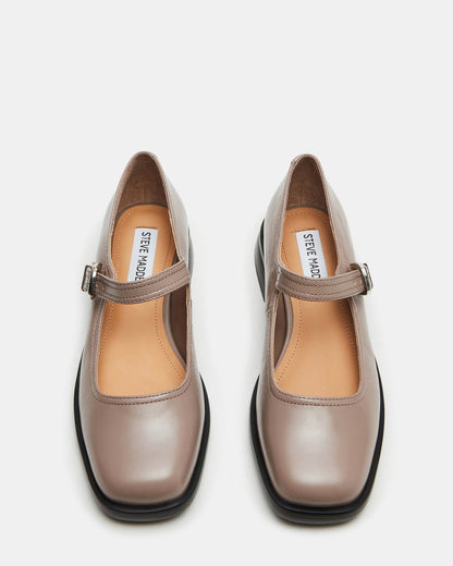 DELANCY Taupe Leather Women's Mary Jane Flats | Steve Madden
