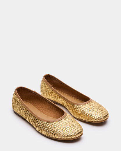 MERLOT Gold Raffia Ballet Women's Flat | Steve Madden