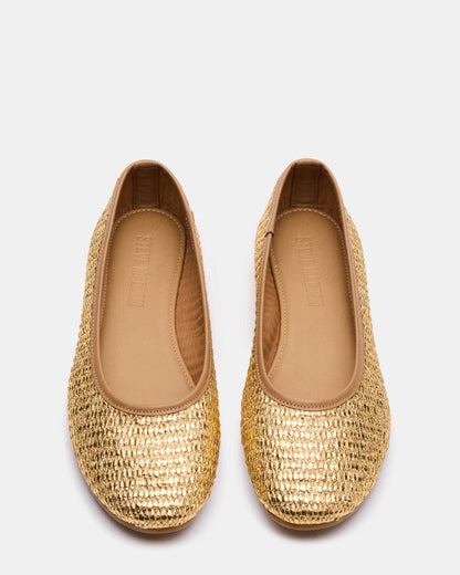 MERLOT Gold Raffia Ballet Women's Flat | Steve Madden
