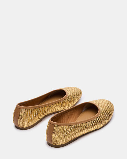 MERLOT Gold Raffia Ballet Women's Flat | Steve Madden