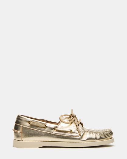SAIL Gold Leather Flat Loafer | Women's Loafers | Steve Madden