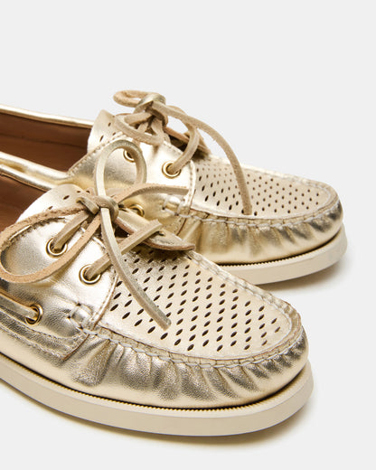 SAIL Gold Leather Flat Loafer | Women's Loafers | Steve Madden