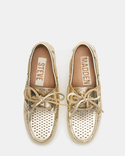 SAIL Gold Leather Flat Loafer | Women's Loafers | Steve Madden