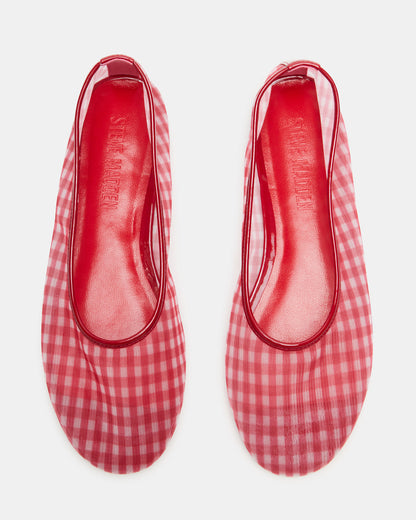 MEADOW Red Gingham Mesh Women's Ballet Flats | Steve Madden